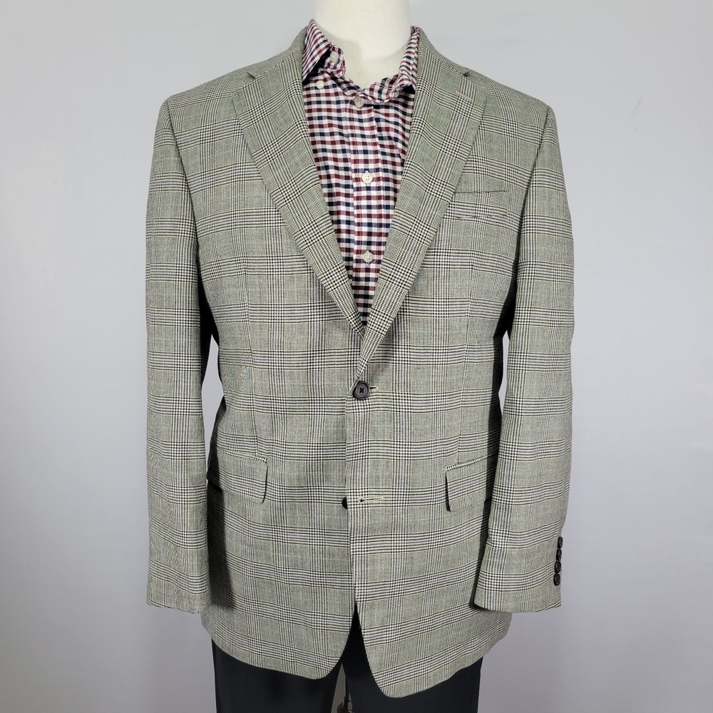 Lauren Ralph Lauren Men's Sport Coat Blazer Two Button Gray Plaid SILK‎ WOOL 41R